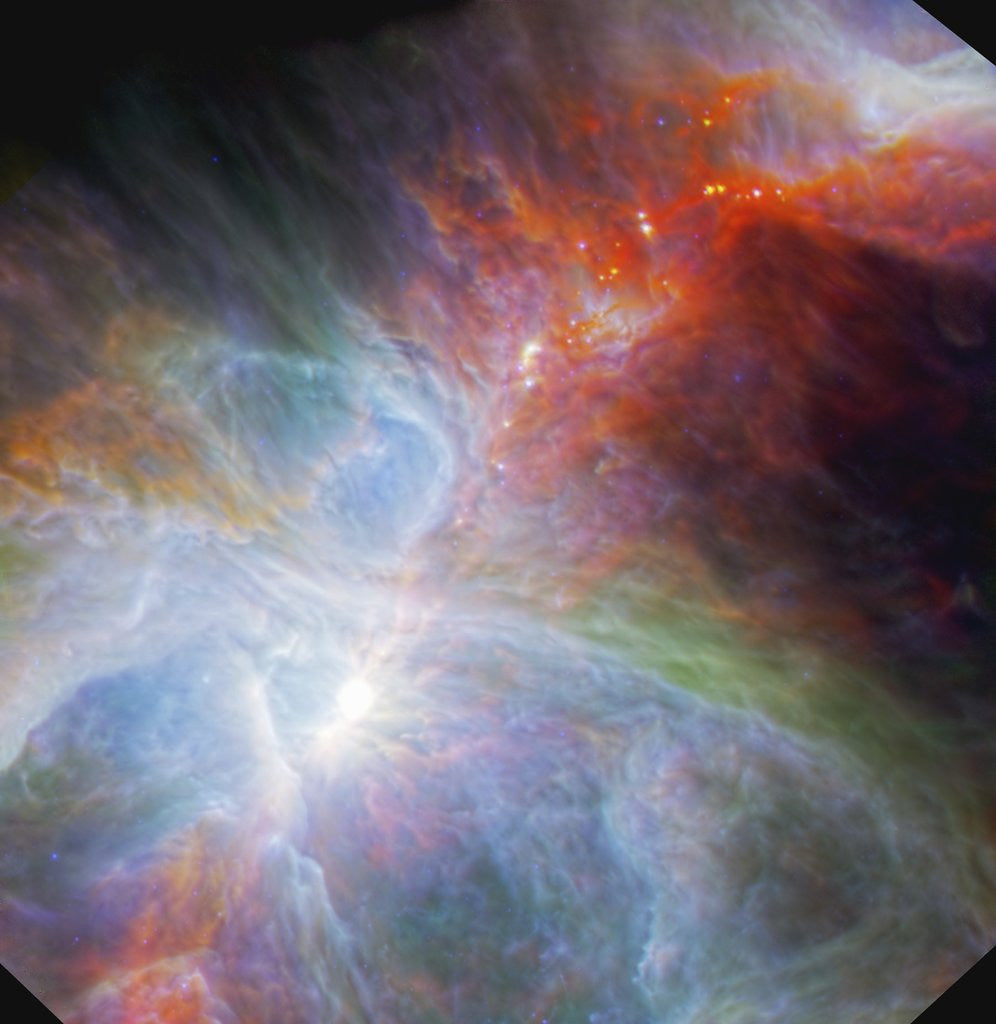 Detail of View of the Orion nebula highlighting fledging stars hidden in the gas and clouds by Anonymous