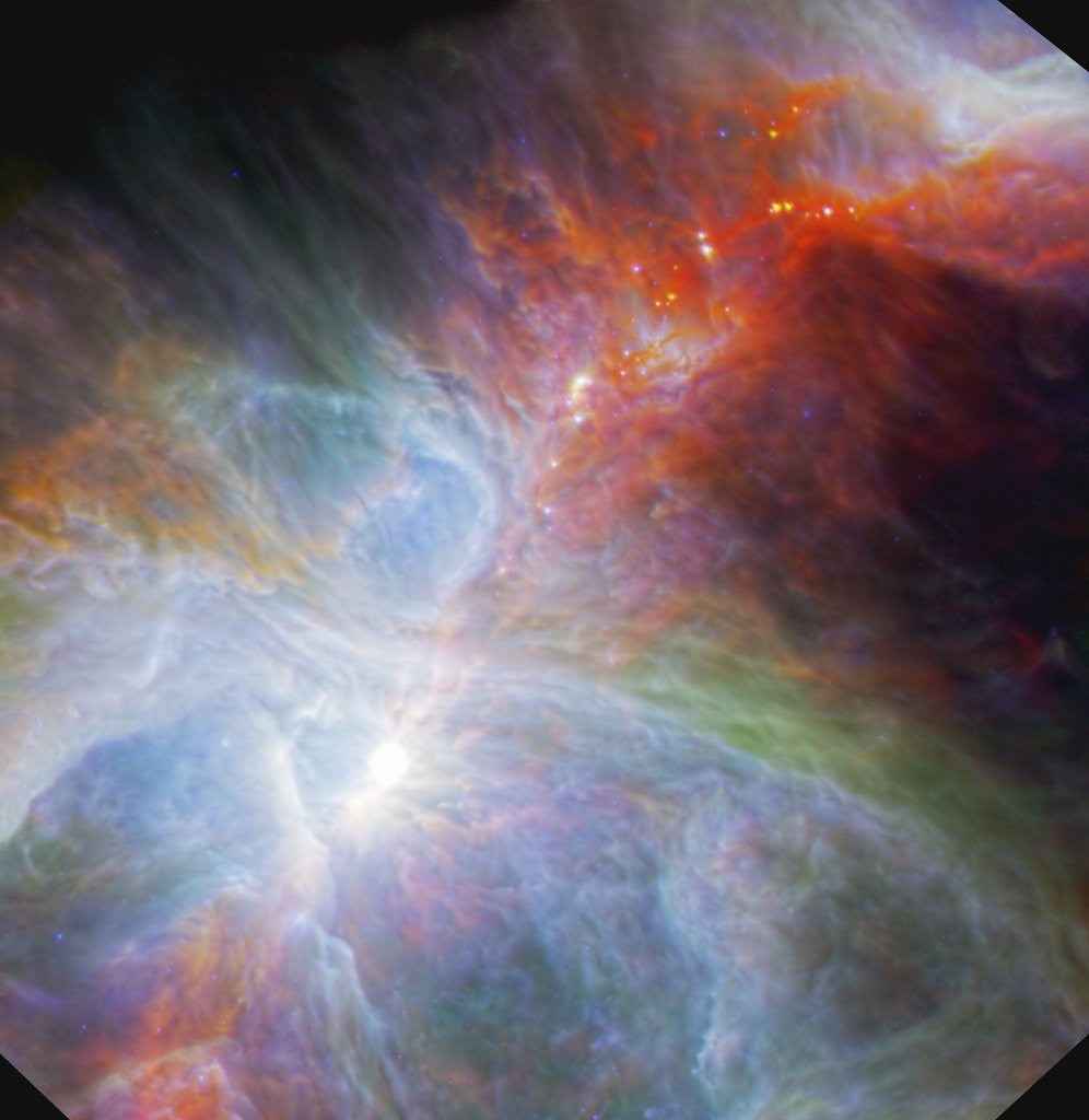 Detail of View of the Orion nebula highlighting fledging stars hidden in the gas and clouds by Corbis