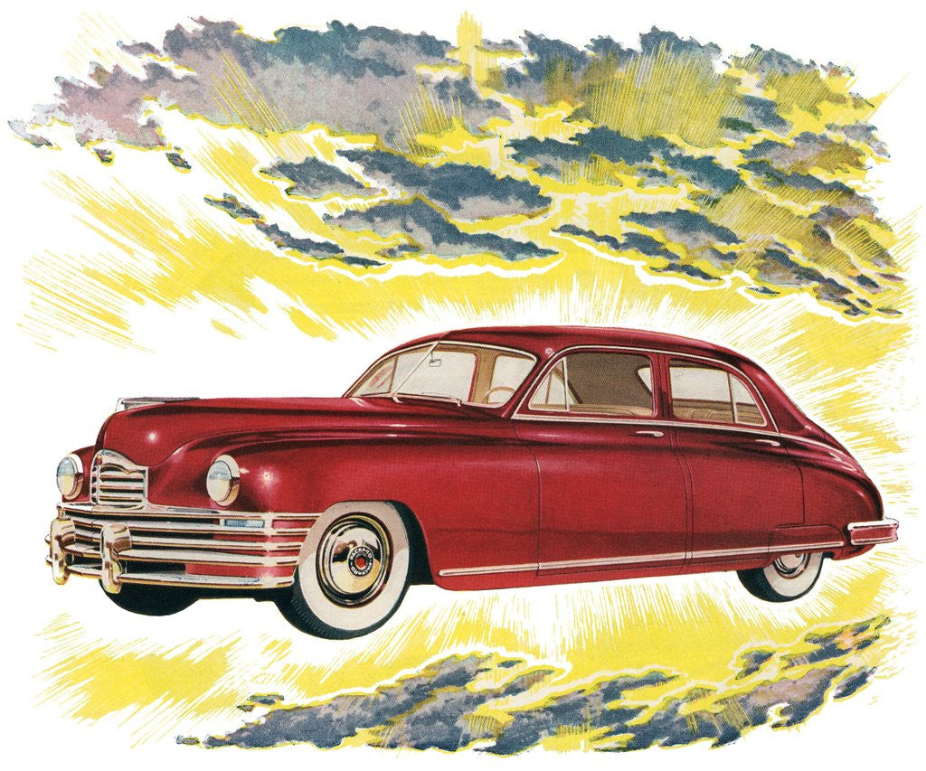 Detail of New Red 1940s Car in the Clouds. by Anonymous