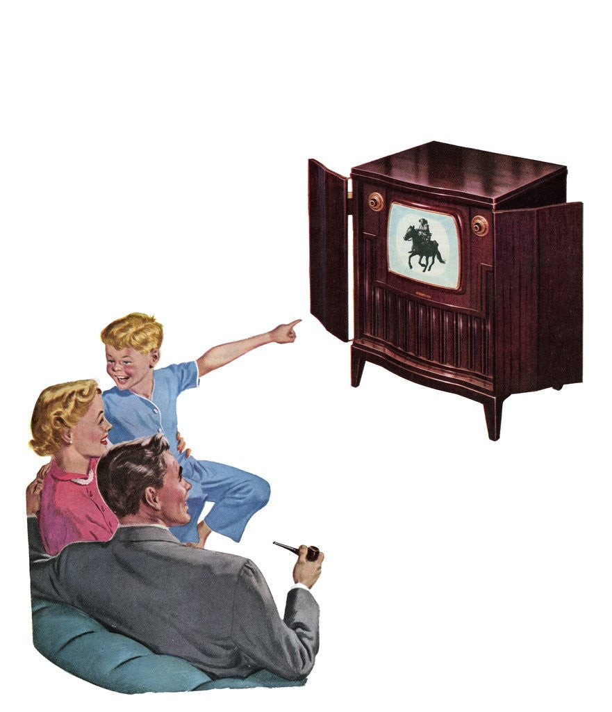 Detail of 1950s American Nuclear Family Watching a Western of Television. by Anonymous