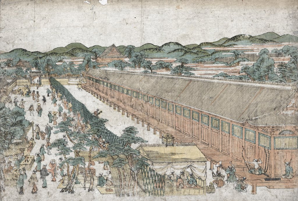 Detail of View of SanjÅ«sangendÅ� in KyÅ�to by Toyoharu Utagawa