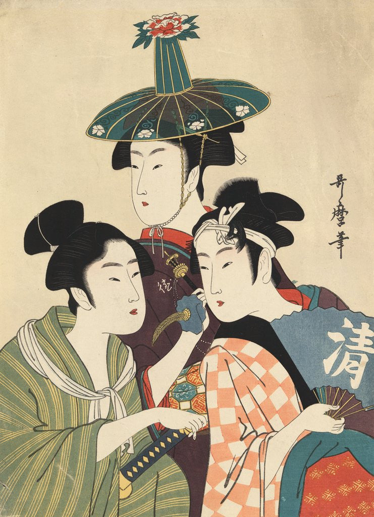 Detail of Three young men or women by Kitagawa Utamaro