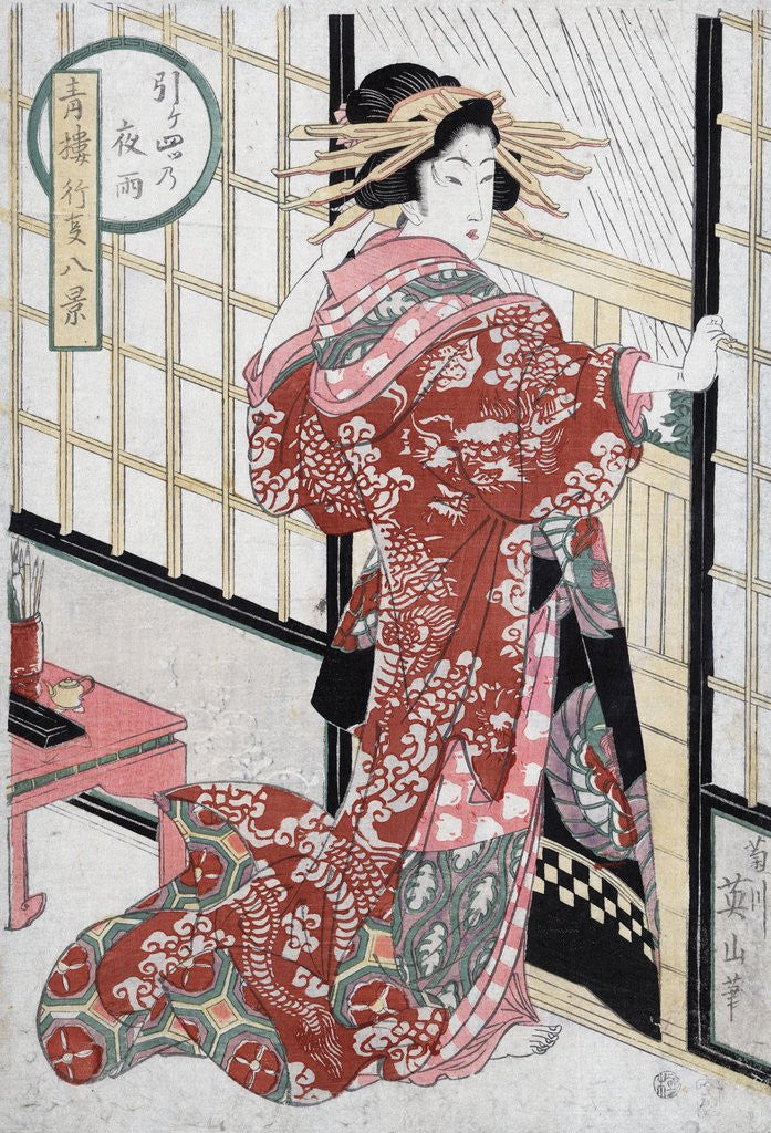Detail of Night rain at 10 pm (hikeyotsu) by Kikukawa Eizan