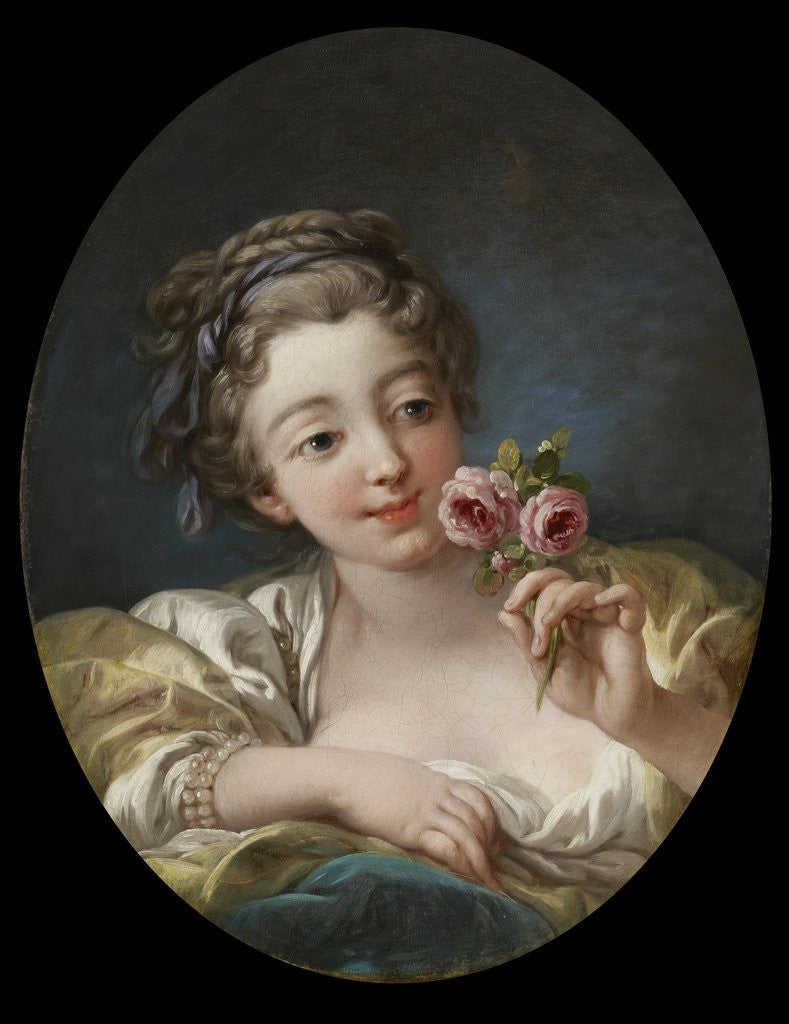 Detail of Girl with Roses by Workshop of François Boucher