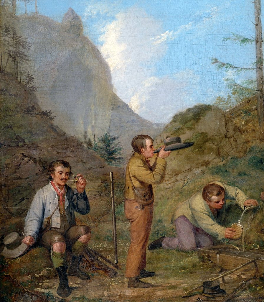 Detail of Austrian Hikers Resting and Gathering Spring Water in the Purgstall Mountains by Rudolf Swoboda the Younger