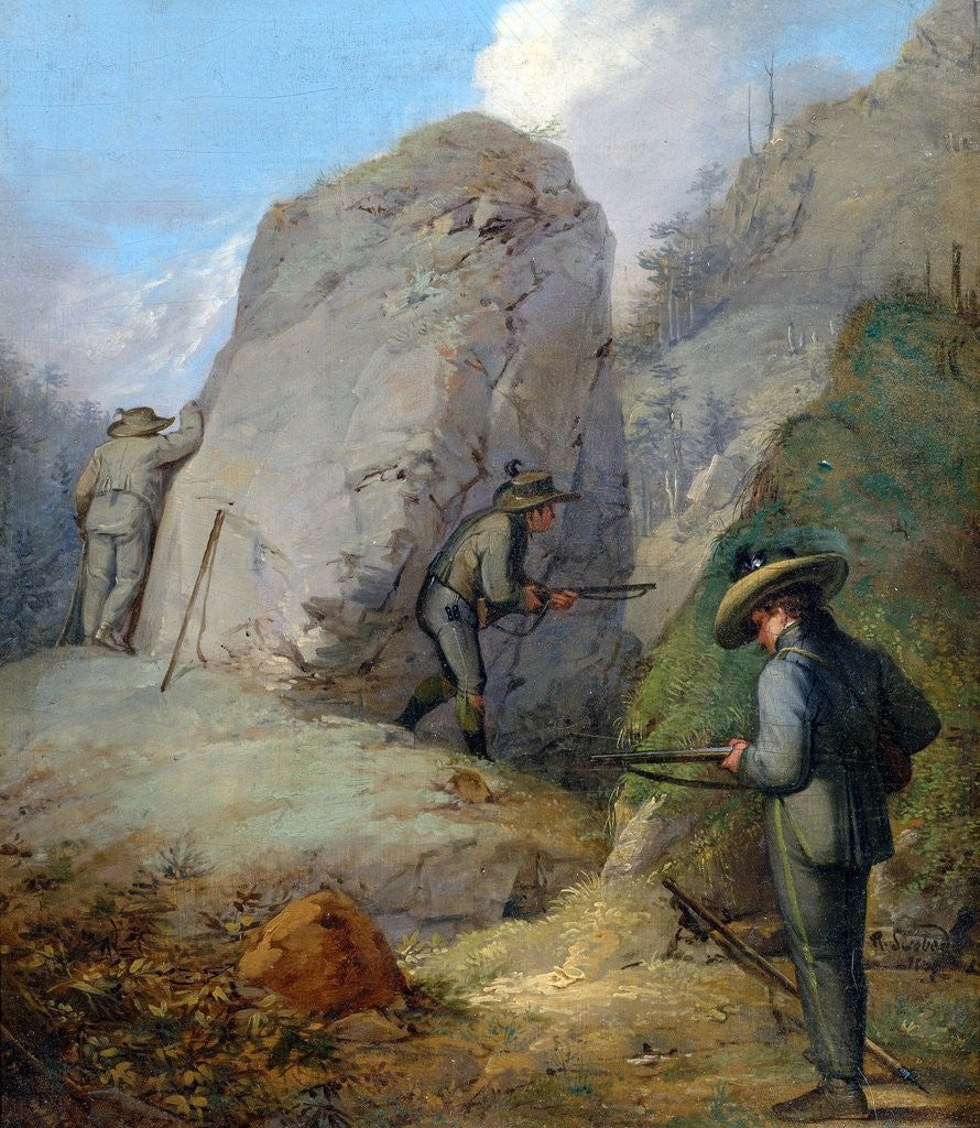 Detail of Austrian Hunters Lying in Wait in the Purgstall Mountains by Rudolf Swoboda the Younger