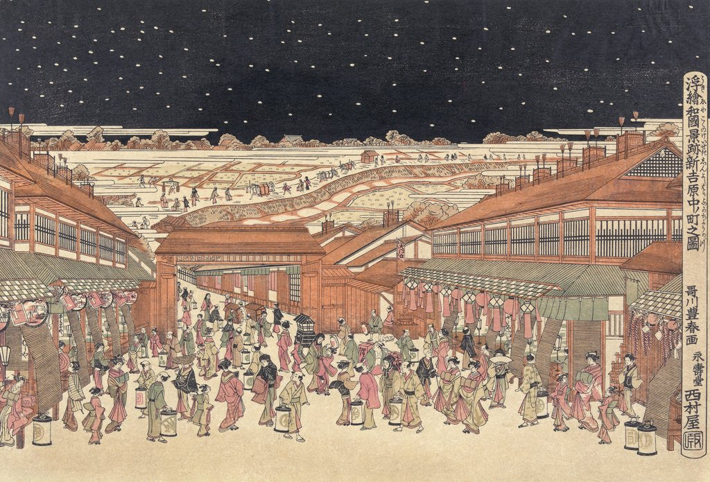 Detail of Perspective picture of famous places of Japan: Nakanocho in Shin-Yoshiwara by Anonymous