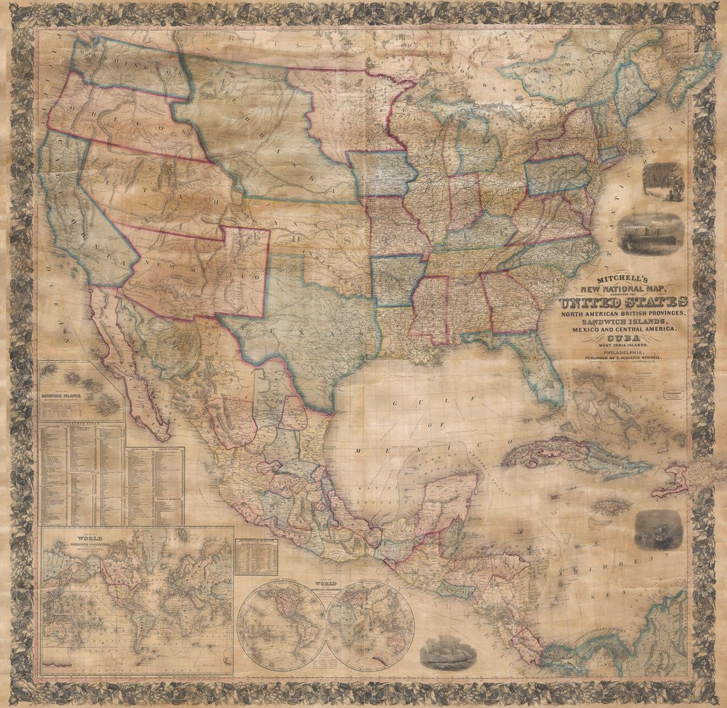 Detail of 1856 wall map of the United States by Anonymous