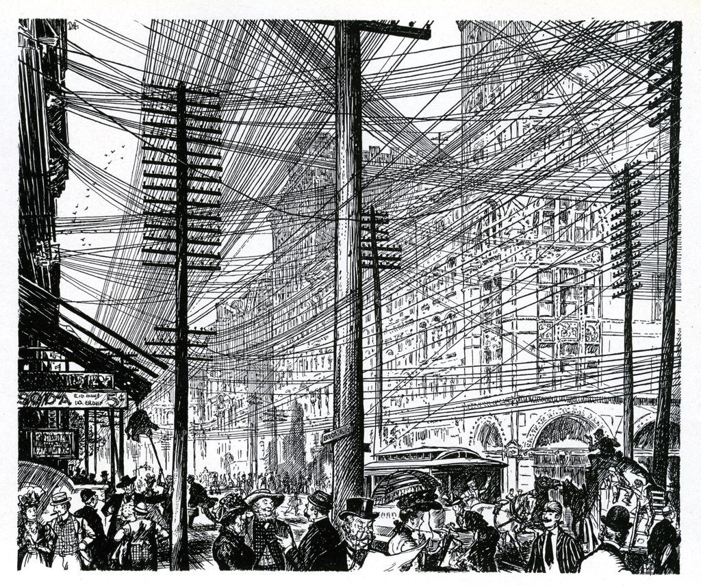 Detail of Sky Littered with Electrical Wires on Broadway in New York City. by Anonymous