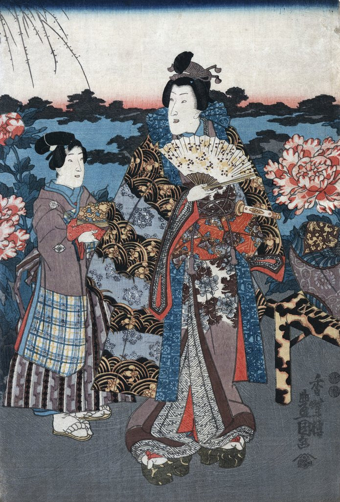 Detail of Enjoying a garden of peonies by Anonymous