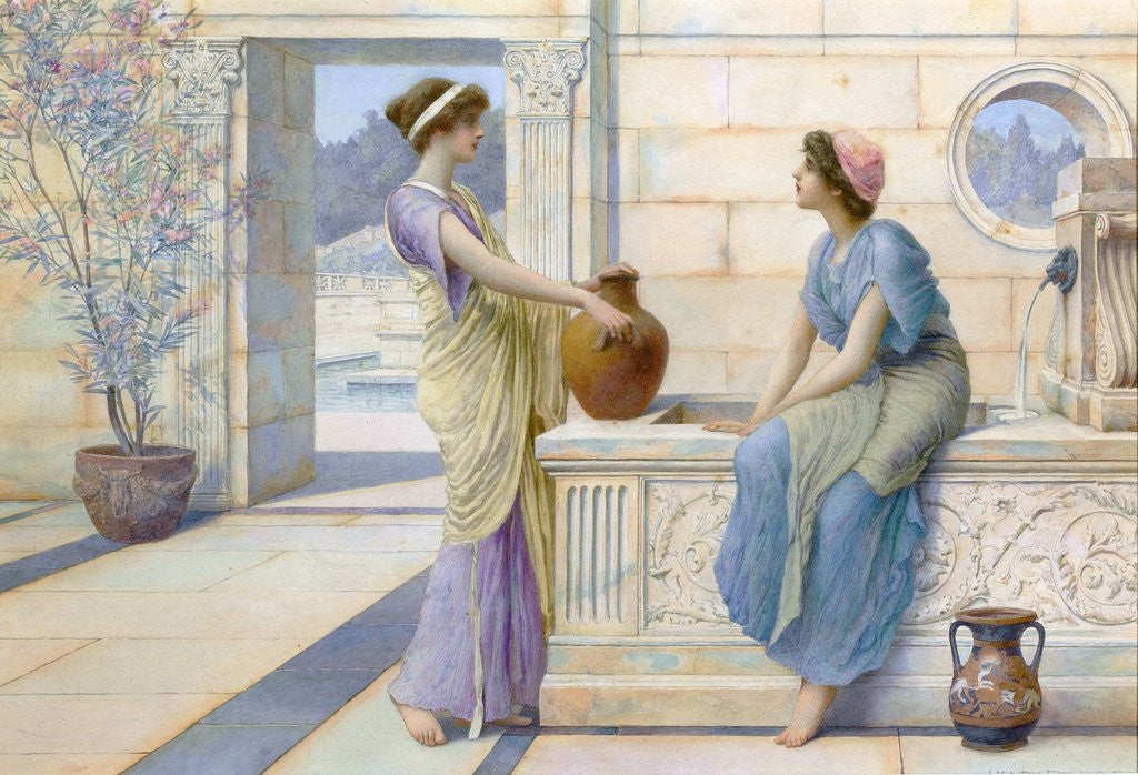 Detail of Two Women of Ancient Greece Filling their Water Jugs at a Fountain (Women of Corinth) by Henry Ryland