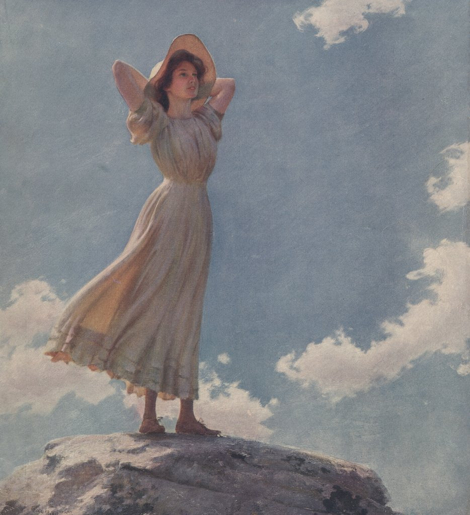 Detail of Young woman standing on rock by Corbis