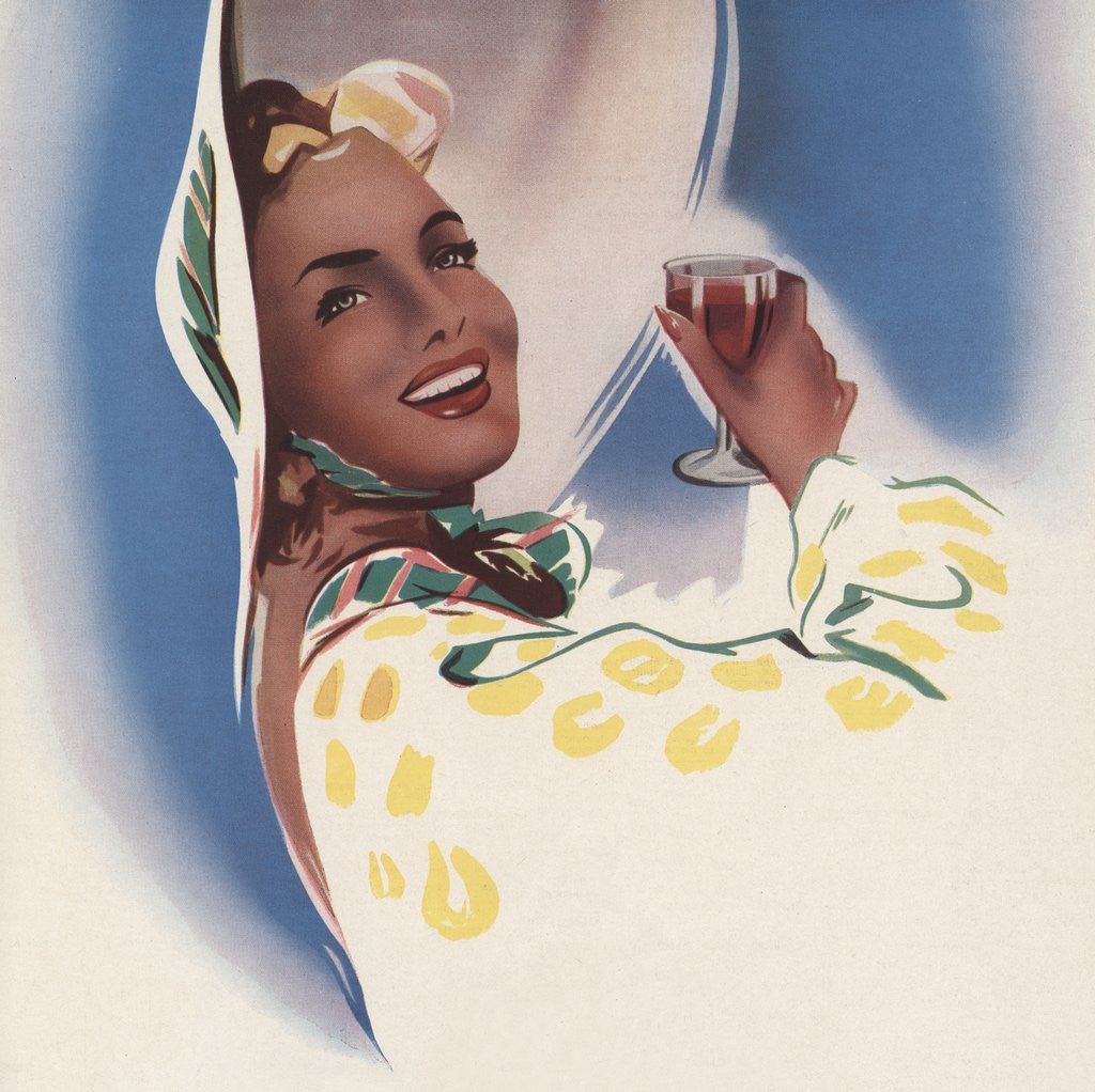 Detail of Woman holding a glass of wine by Anonymous