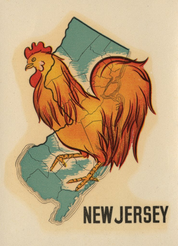 Detail of New Jersey travel decal with chicken by Anonymous