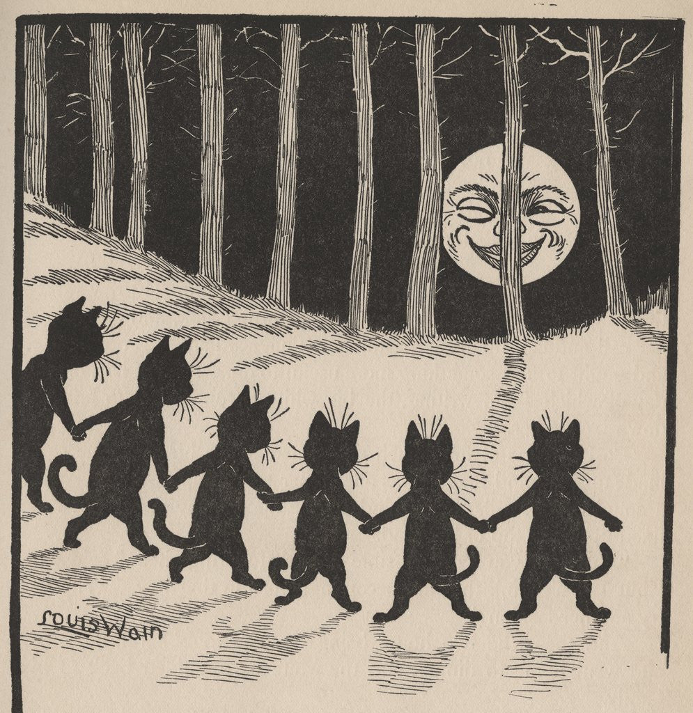 Detail of Line of cats in moonlight by Louis Wain