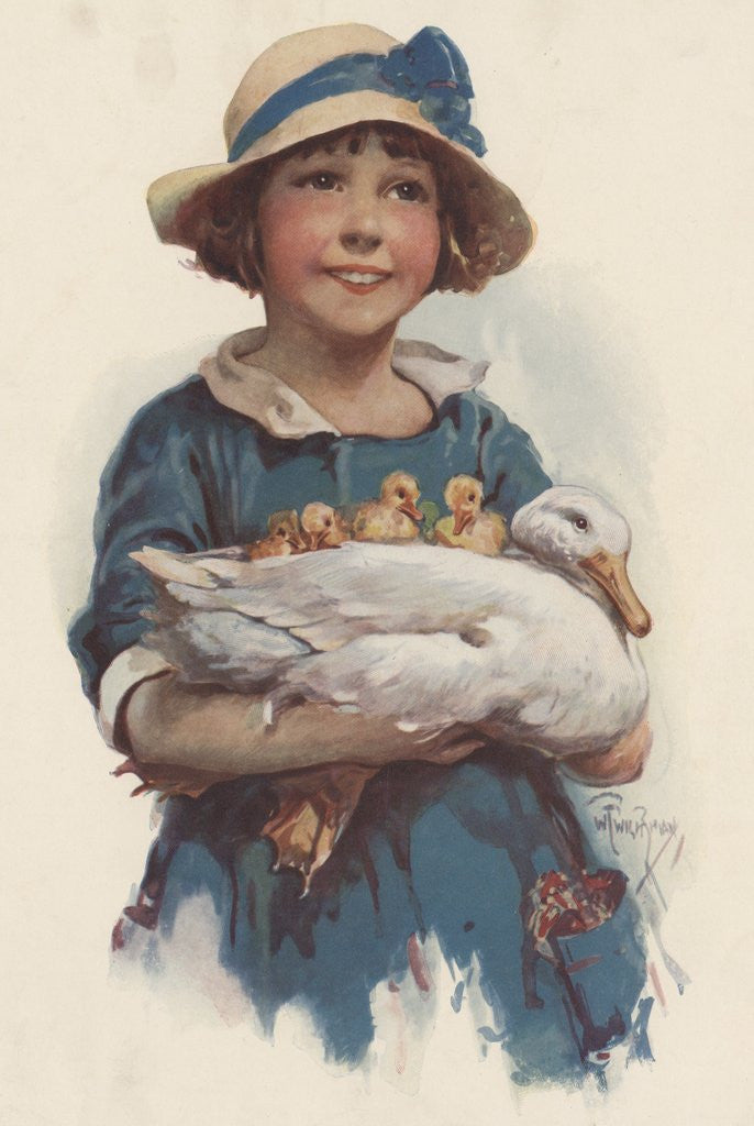 Detail of Little girl holding duck and ducklings by Anonymous