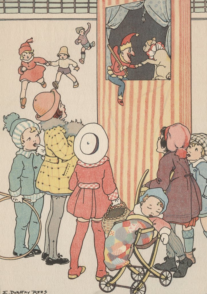 Detail of Group of children watching puppet show by Corbis