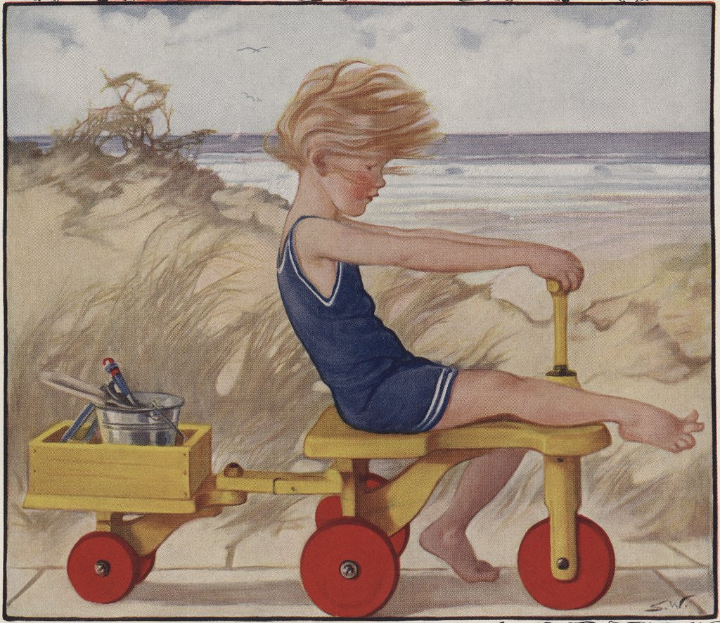 Detail of Child near windy beach by Anonymous