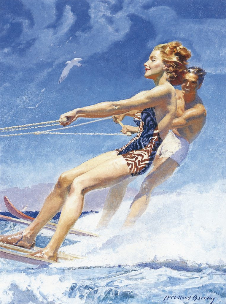 Detail of Man and woman watersking by Anonymous