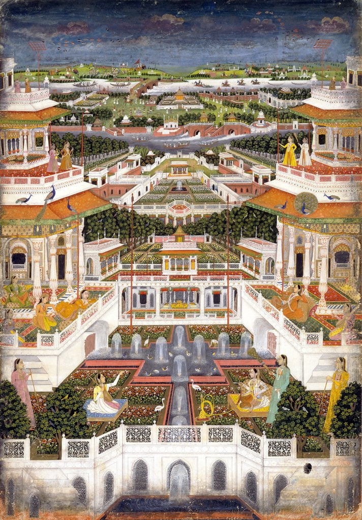 Detail of Indian miniature painting of a lavish palace complex by Anonymous