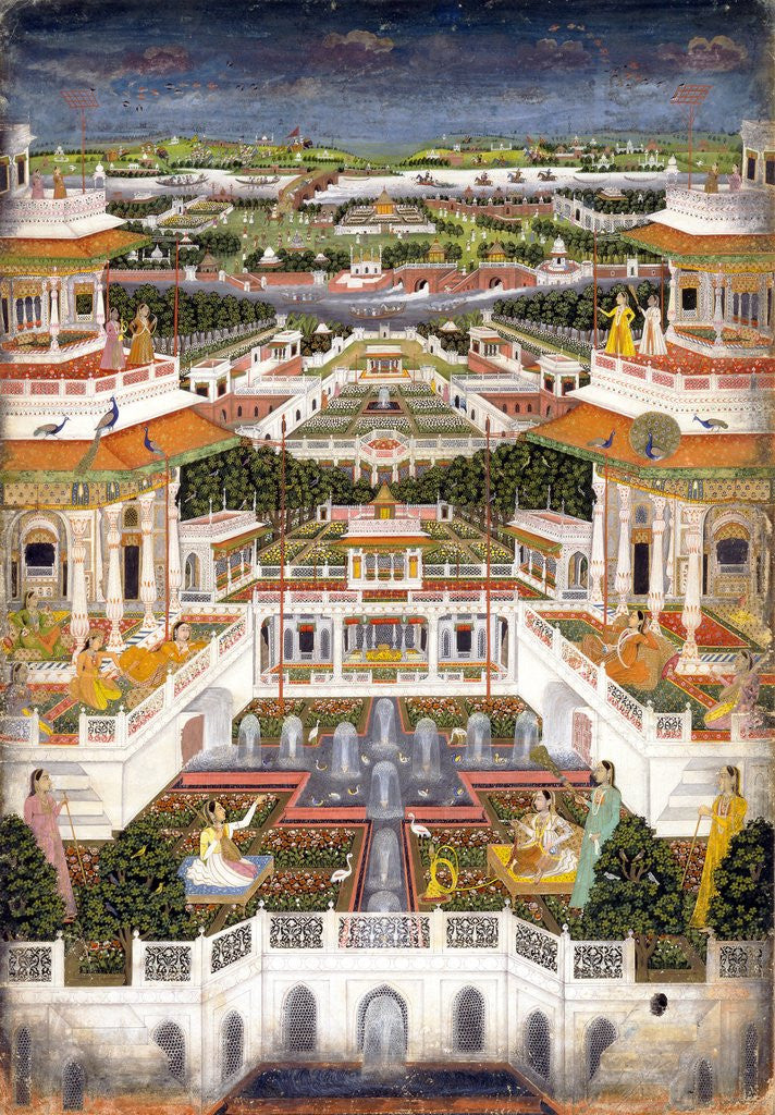 Detail of Indian miniature painting of a lavish palace complex by Corbis