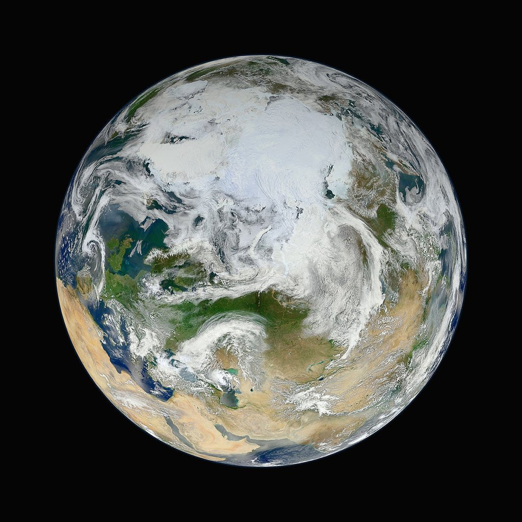 Detail of Composite Satellite View of Earth from the North Pole by Anonymous