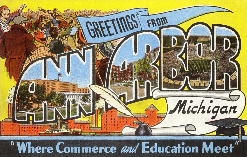 Detail of Greetings from Ann Arbor, Michigan, Where Commerce and Education Meet by Anonymous