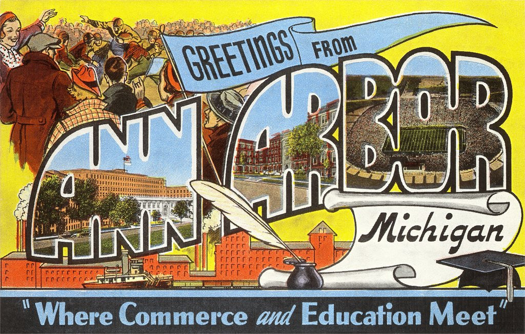 Detail of Greetings from Ann Arbor, Michigan, Where Commerce and Education Meet by Corbis