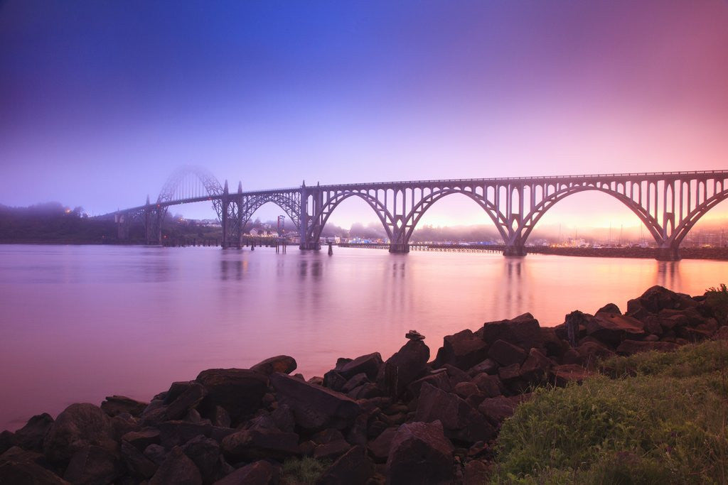 Detail of sunrise thru fog, Newport Bridge, Oregon Coast. Pacific Northwest, United States by Anonymous