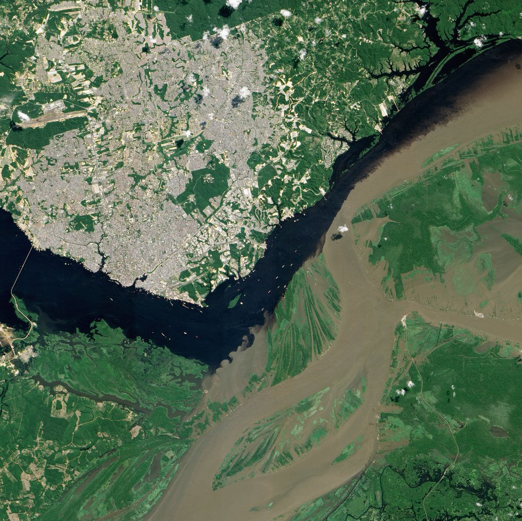 Detail of Confluence of the Rio Negro and Rio SolimÃµes Rivers, forming the lower Amazon River in Brazil by Anonymous