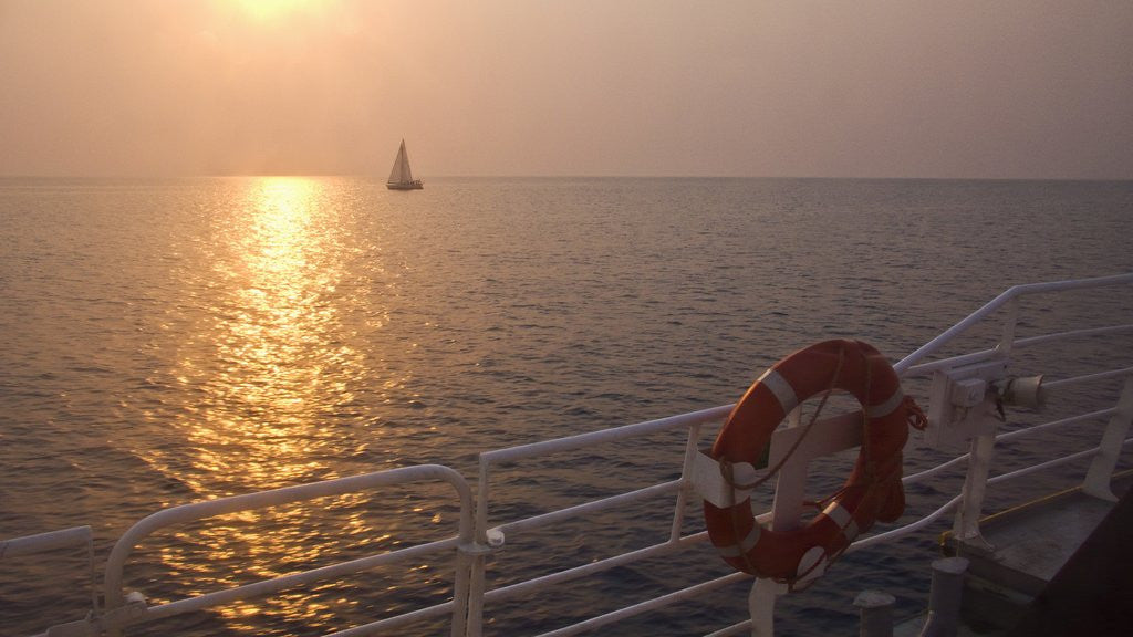 Detail of Sunset above sea seen from ferry boat, Salina, Sicily, Italy by Anonymous