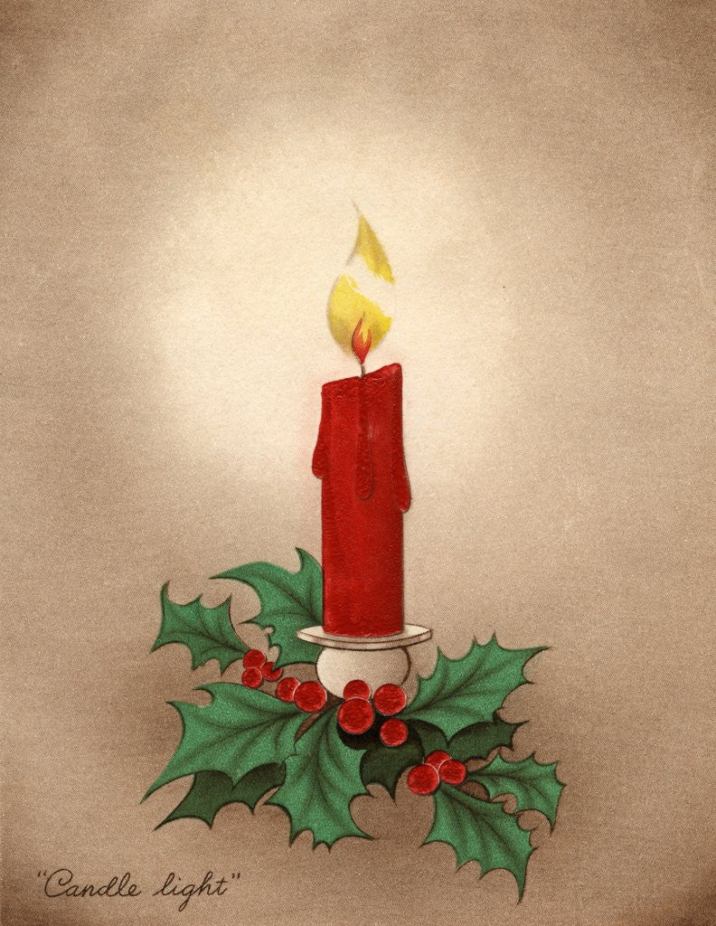Detail of Vintage Illustration of Christmas Candle with Holly by Anonymous