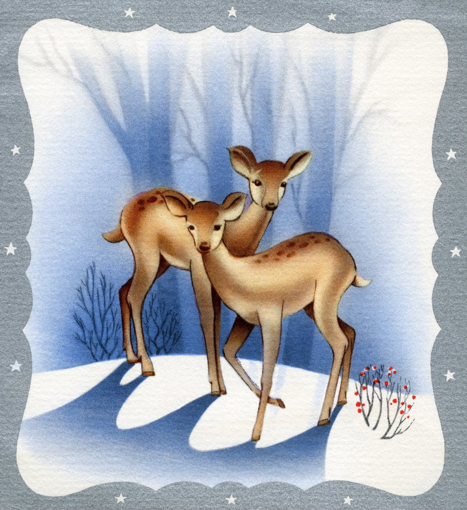 Detail of Vintage Illustration of Deer in the Woods by Anonymous