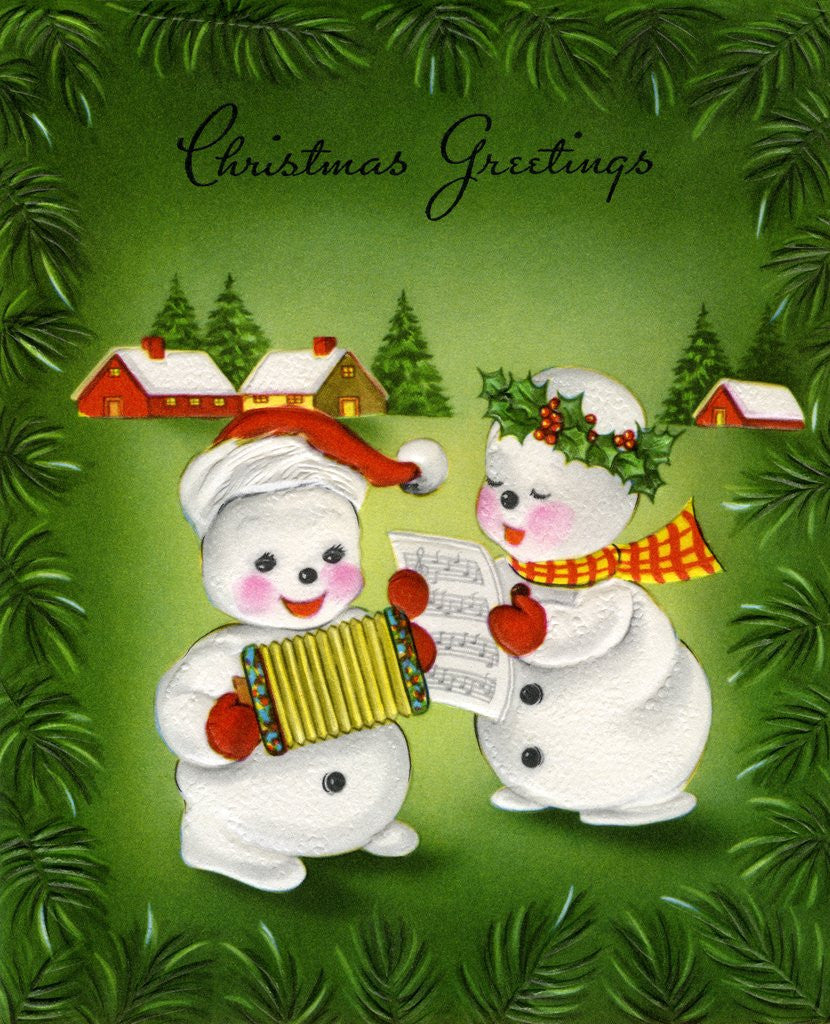 Detail of Vintage Illustration of Christmas Snowman Couple by Anonymous