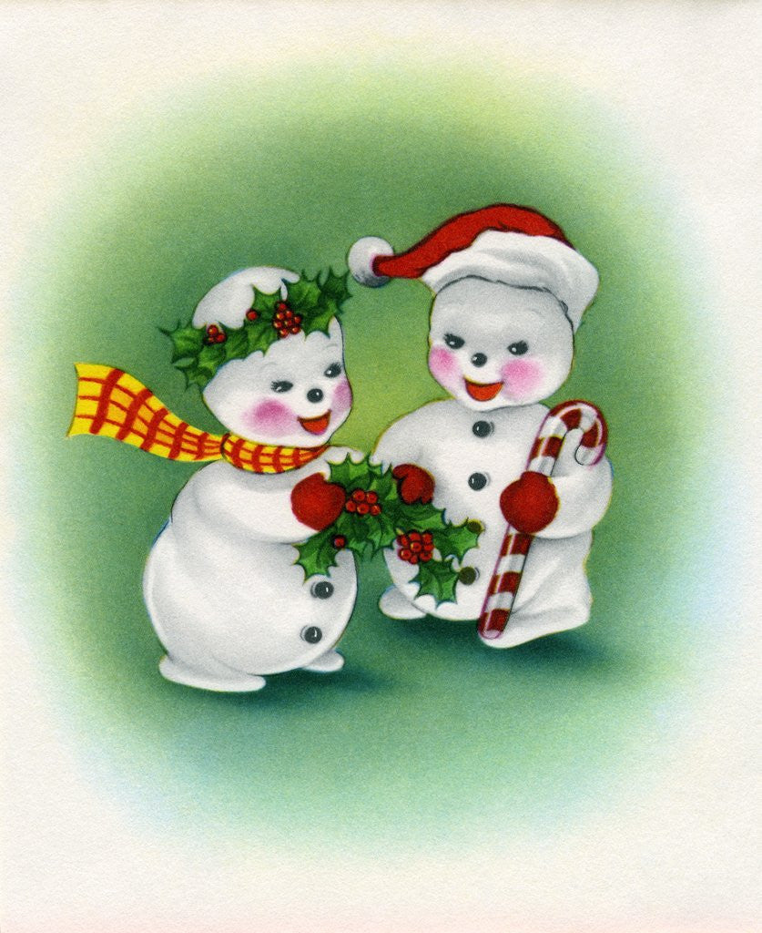 Detail of Vintage Illustration of Christmas Snowman Couple by Anonymous