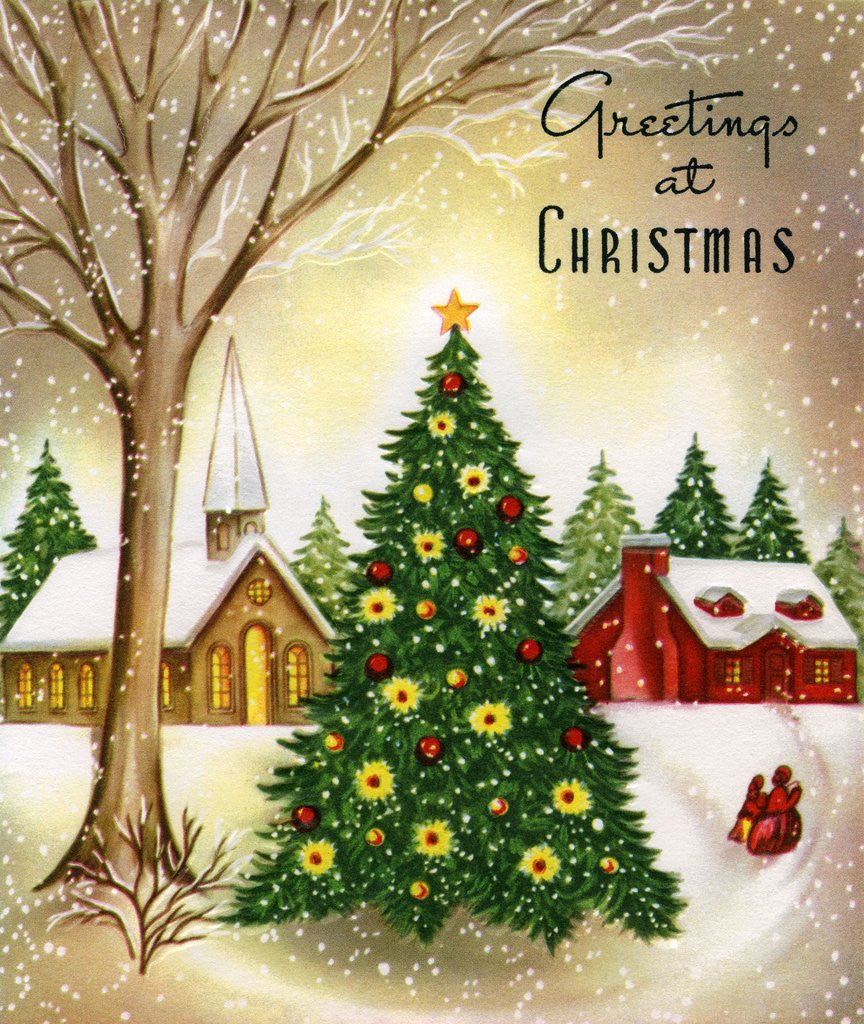 Detail of Vintage Illustration of Christmas Tree in a Town Square by Anonymous