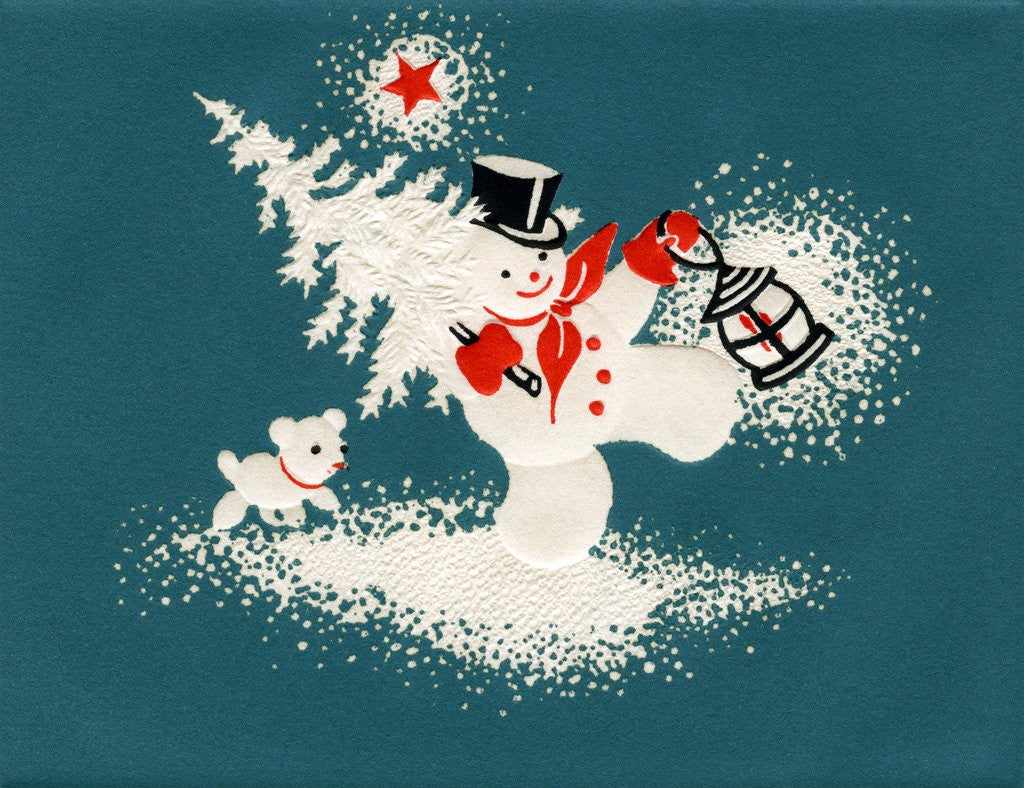 Detail of Vintage Illustration of Christmas Snowman with Tree by Anonymous
