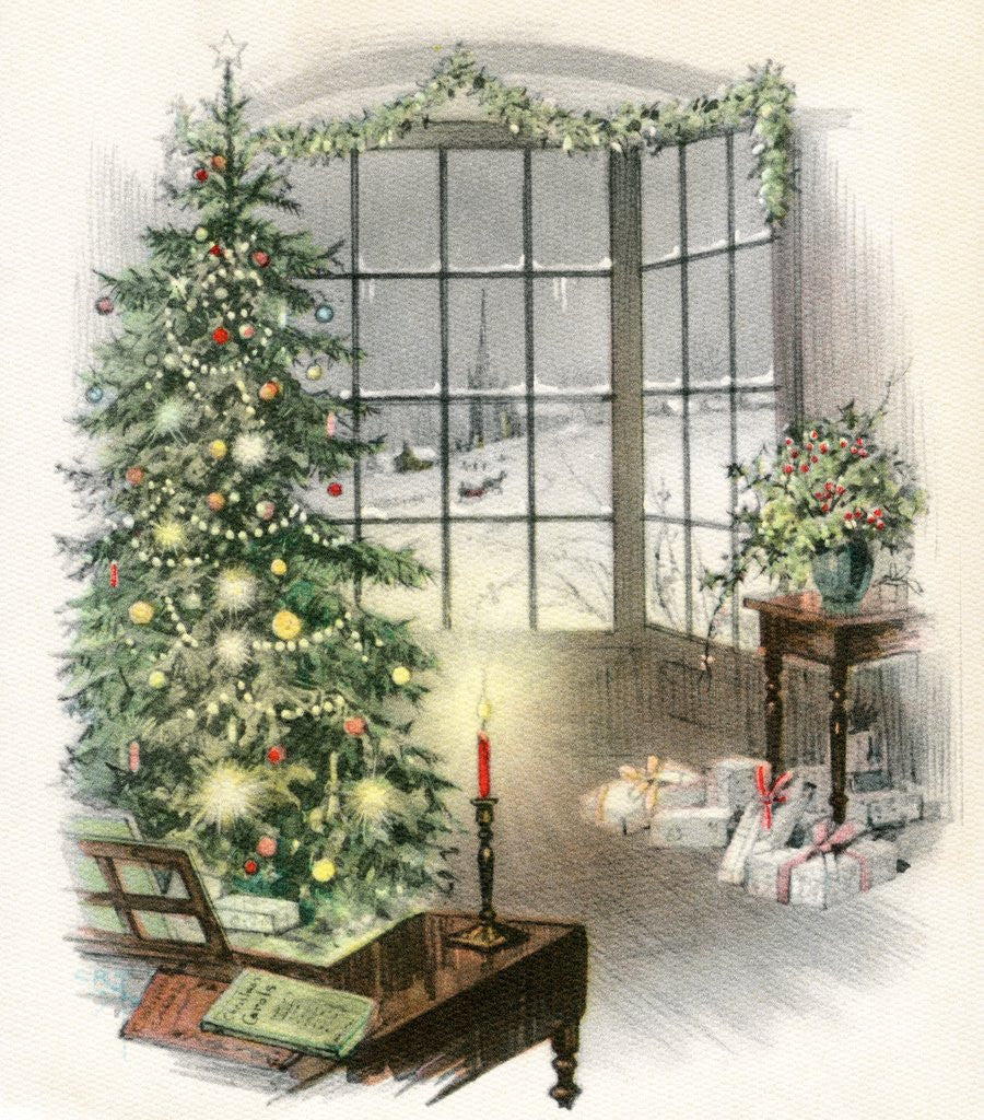 Detail of Vintage Illustration of Christmas Tree by a Window. by Anonymous