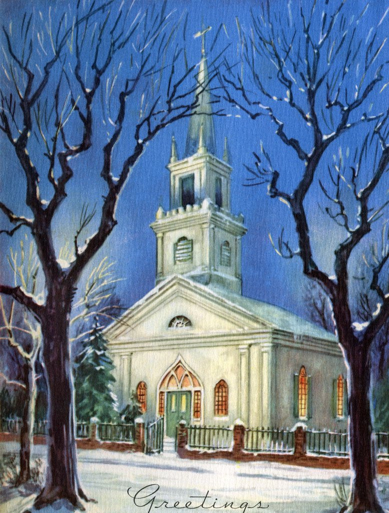 Detail of Country Church in Snow During Christmas by Anonymous