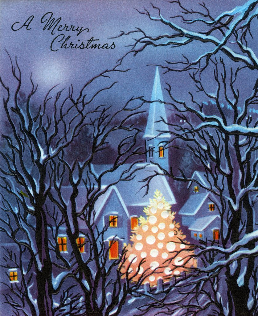 Detail of Vintage Illustration of Christmas Tree in a Town Square by Anonymous