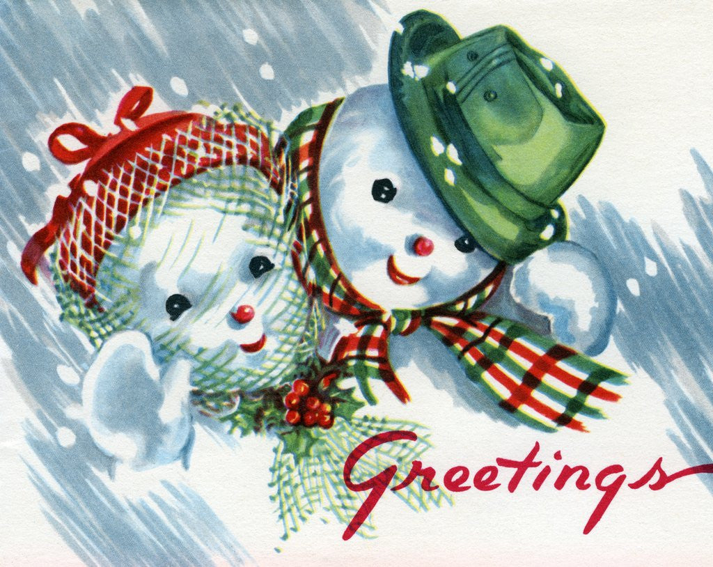 Detail of Vintage Illustration of Christmas Snowman Couple by Anonymous