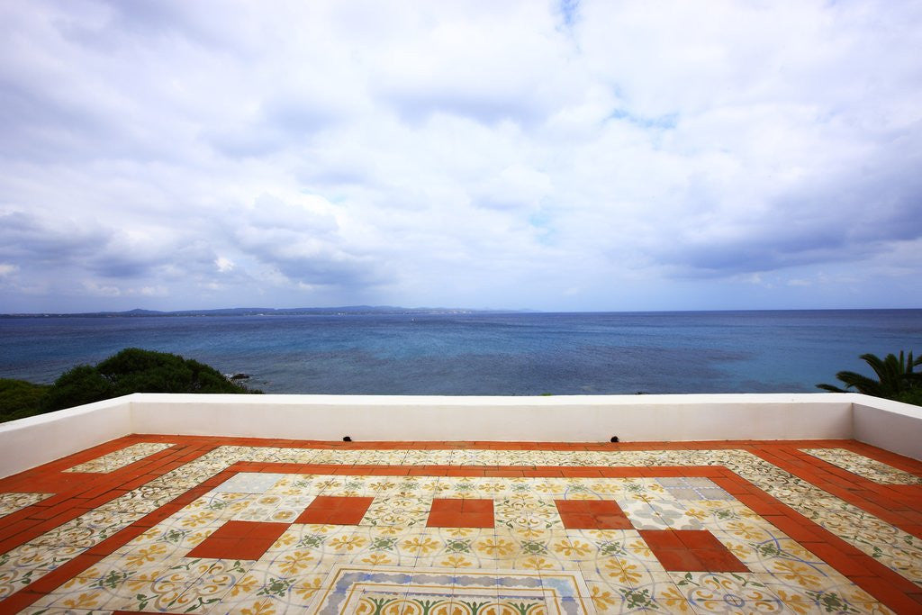 Detail of Tiled tarrace overlooking sea, San Pietro island, Carloforte, Sardinia, Italy by Anonymous