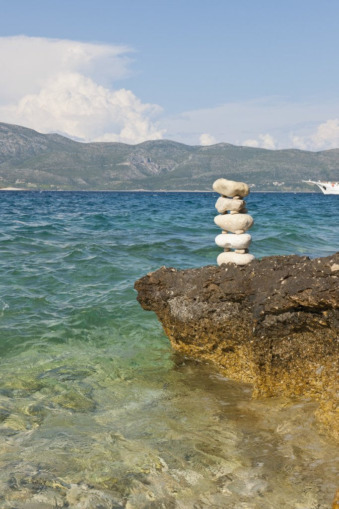 Detail of Stack of pebbles on cliff, Lumbarda, Korcula island, Croatia by Anonymous