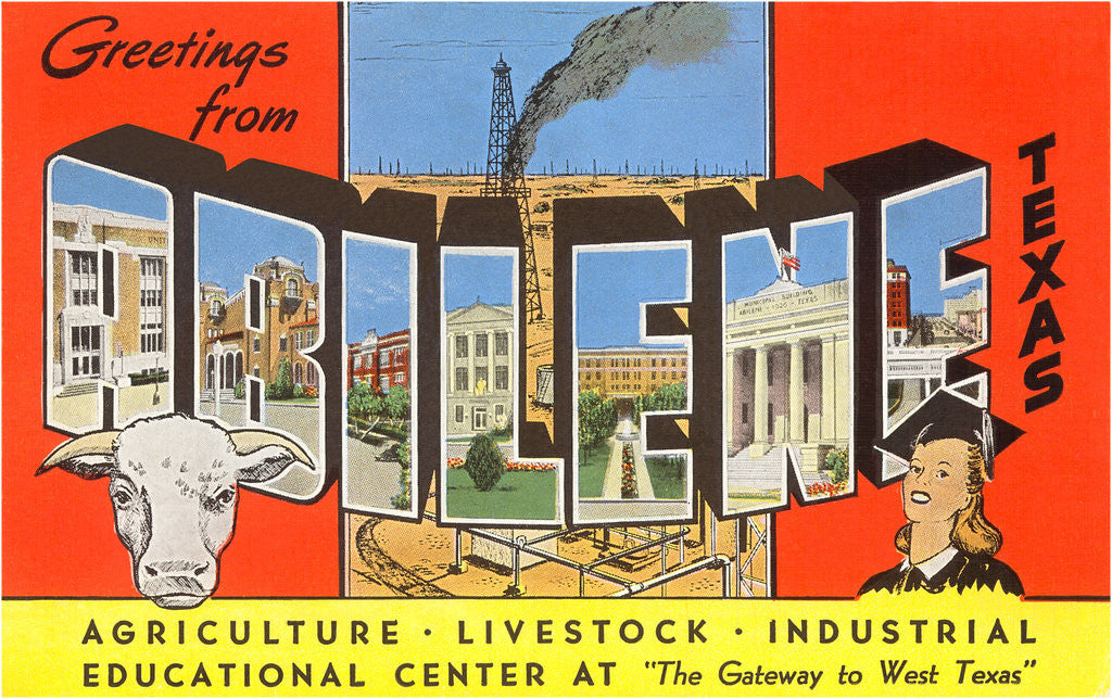 Detail of Greetings from Abilene, Texas, the Gateway to West Texas by Corbis