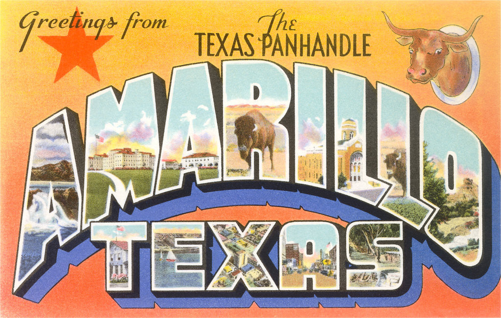 Detail of Greetings from the Texas Panhandle, Amarillo, Texas by Corbis