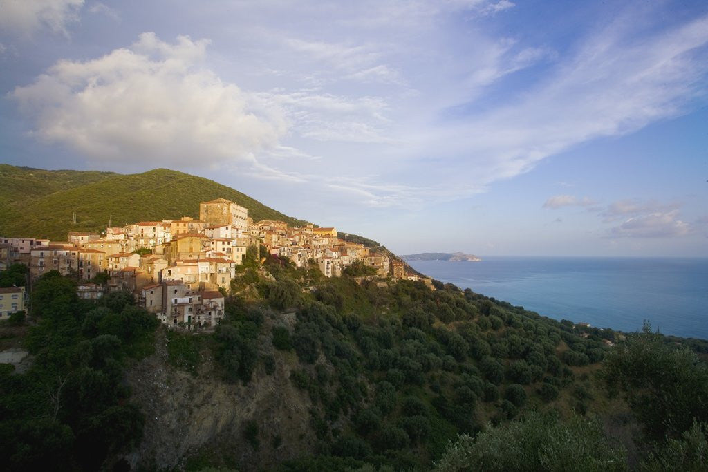 Detail of View of town and sea, Pisciotta, Campania, Italy by Anonymous