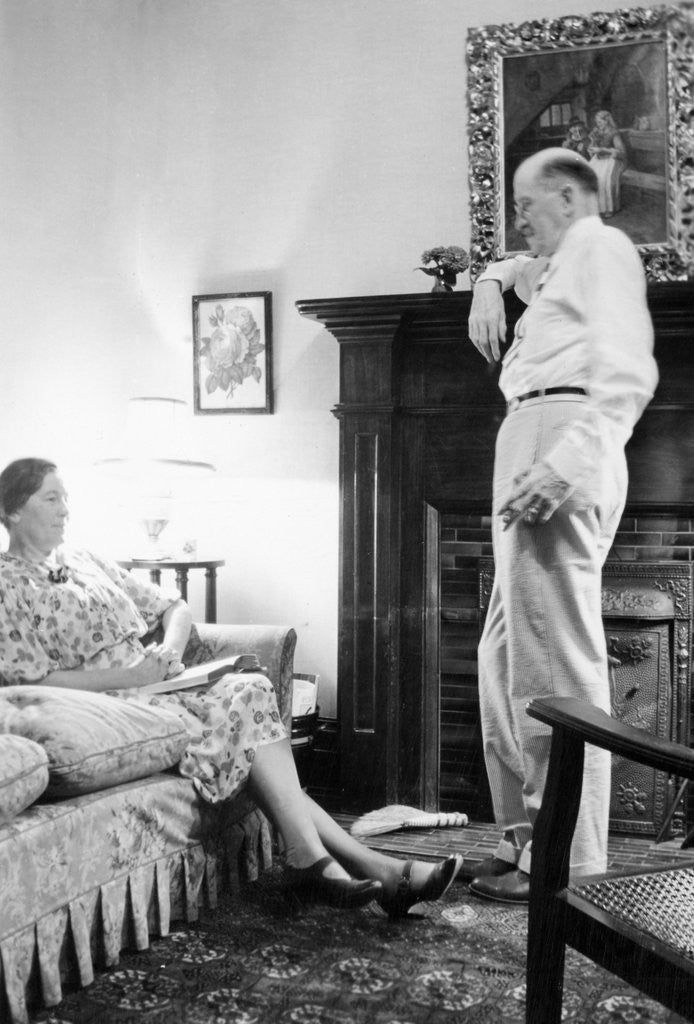 Detail of Senior man and woman in the living room, ca. 1935 by Anonymous