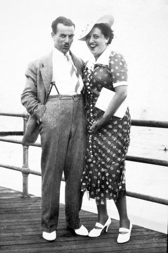 Detail of Young couple portrait on boardwalk, ca. 1929 by Anonymous