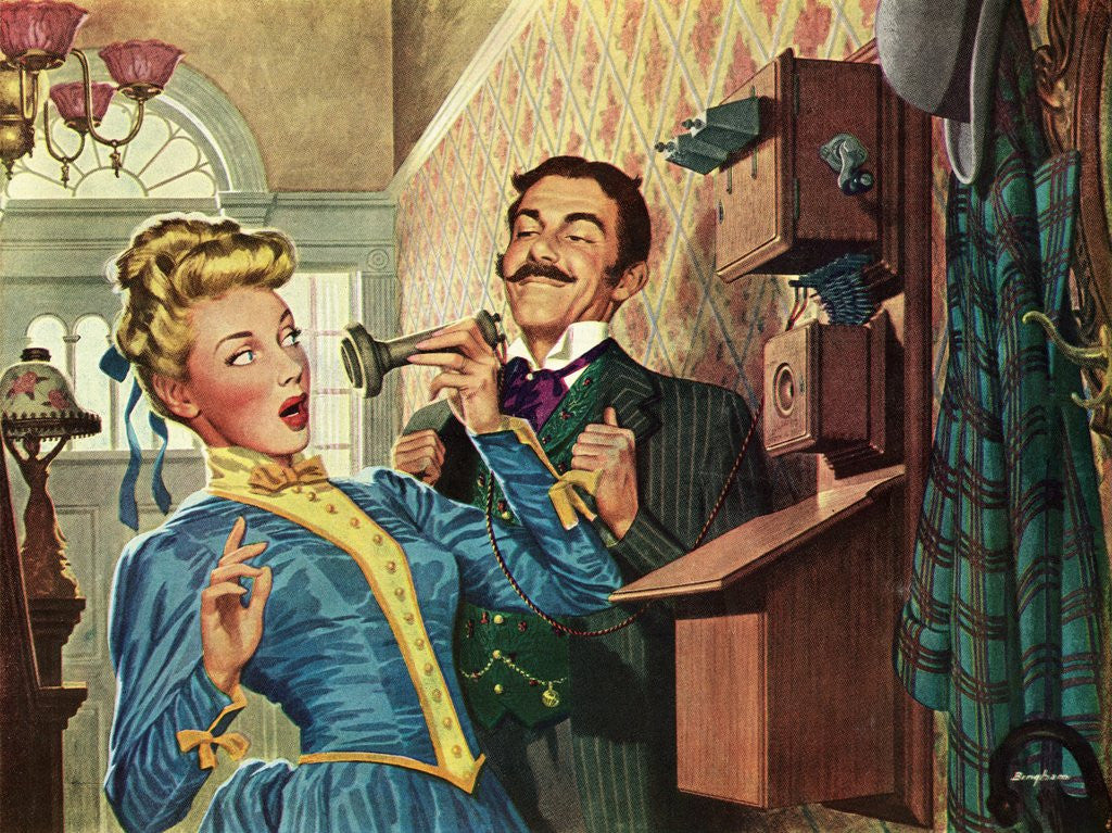 Detail of Amazed Woman Listening to Her First Telephone Call by Anonymous