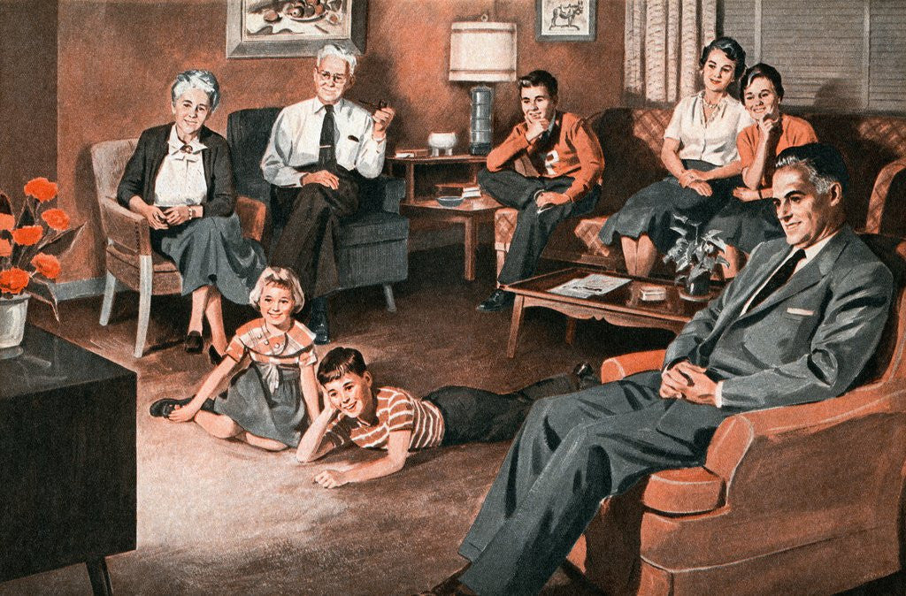 Detail of Three Generations of a Family Watching Television by Anonymous